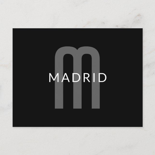 Cartão Postal Nome Monograma de aparência Moderna | Cinza Preta  (Frente)