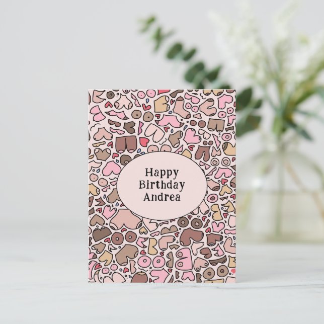 Cartão Postal Nome padrão de seio neutro humorístico (Em pé/Frente)