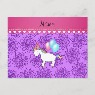 Cartão Postal Nome personalizado aniversário monocórnio pastel