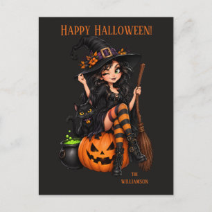 Cartão Postal Nome Personalizado Bruxa Malvada Halloween