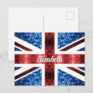 Cartão Postal Nome personalizado com brilho vermelho e azul do R