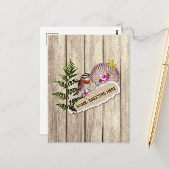 Cartão Postal Nome Personalizado da Pintura de Óleo de Madeira T (Frente/Verso In Situ)