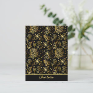 Cartão Postal Nome personalizado de ouro de padrão uniforme flor