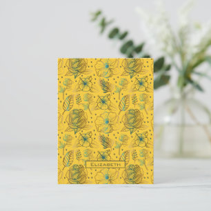 Cartão Postal Nome personalizado de padrão uniforme floral amare