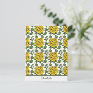 Cartão Postal Nome personalizado de padrão uniforme floral amare
