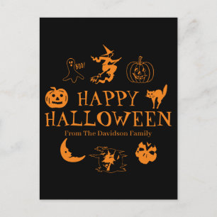 Cartão Postal Nome personalizado do Feliz Halloween, preto alara