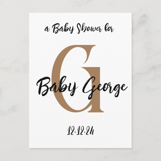 Cartão Postal Nome personalizado do monograma do chá de fraldas  (Frente)