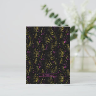 Cartão Postal Nome personalizado do padrão floral roxo Dourado