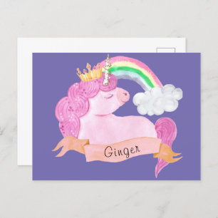 Cartão Postal Nome Personalizado do 🌈 Rainbow Unicorn