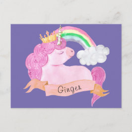 Cartão Postal Nome Personalizado do 🌈 Rainbow Unicorn