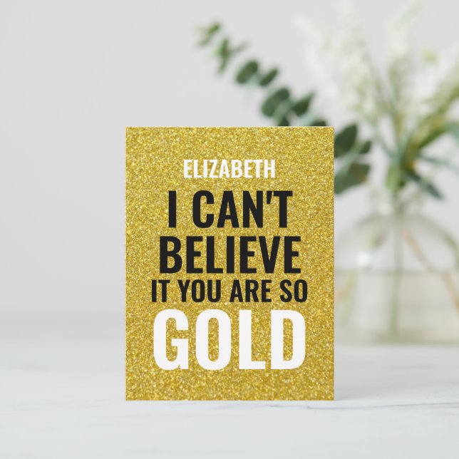 Cartão Postal Nome Personalizado Dourado Aniversário de 50 anos  (Em pé/Frente)