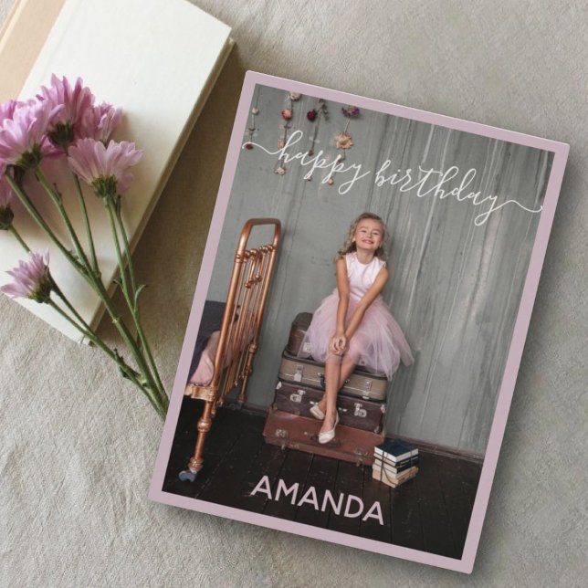 Cartão Postal nome personalizado e foto de aniversário feliz ros (Criador carregado)