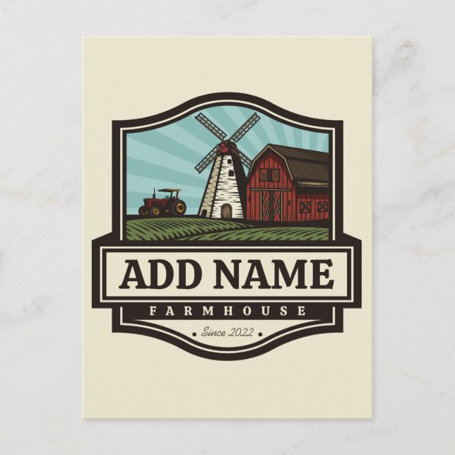 Cartão Postal NOME Personalizado Farmhouse Rustic Farmhouse Old  (Frente)