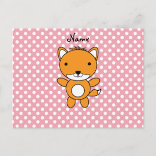Cartão Postal Nome personalizado fox bolinhas cor-de-rosa