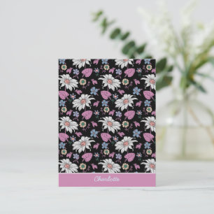 Cartão Postal Nome personalizado padrão uniforme floral cor de r