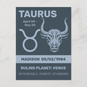 Cartão Postal Nome Personalizado / Sinal de Zodíaco Texto Taurus