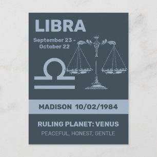 Cartão Postal Nome Personalizado / Texto Símbolo Zodíaco Libra