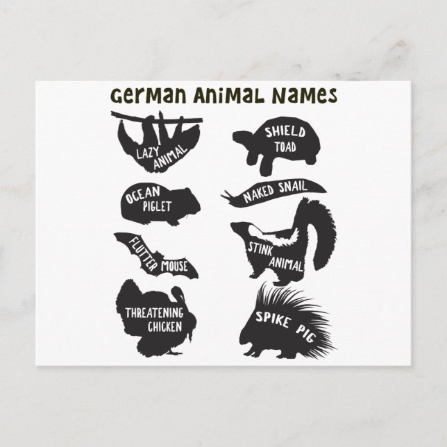 Cartão Postal Nomes de animais alemães (Frente)
