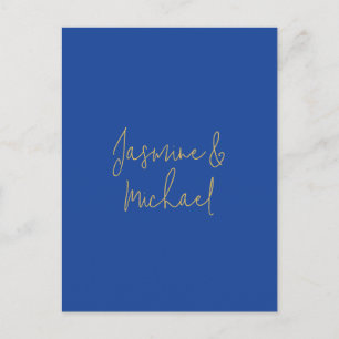 Cartão Postal Nomes de Casal Caligrafia Chic Adorável Azul e Dou