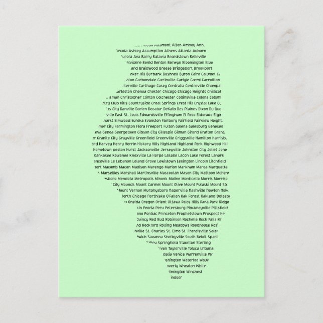 Cartão Postal Nomes de cidades de Illinois em forma de mapa esta (Frente)