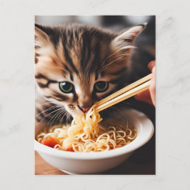 Cartão Postal Noodles Adorable Kitten Comating Ramen