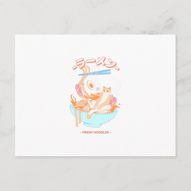 Cartão Postal Noodles De Ramen Frescos Com Design de Gato (Frente)