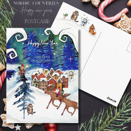 Cartão Postal Nordic Village Boreal Lights Hand Painted