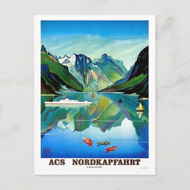 Cartão Postal Nordkapp, Noruega, veleiro, montanha (Frente)