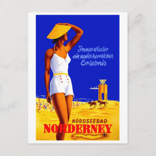 Cartão Postal Nordsebad, Norderney, garota na praia, Alemanha