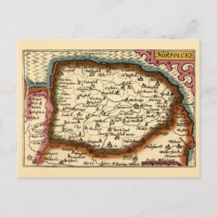Cartão Postal Norfolk "Norfolcke" County England Antigo Mapa do 