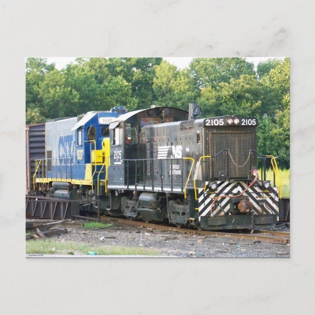 Cartão Postal Norfolk Southern SW- 1001 2105 & CSX 1537 (Frente)
