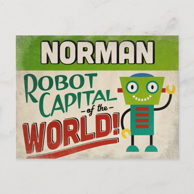 Cartão Postal Norman Oklahoma Robot - Funny Vintage (Frente)