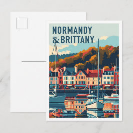 Cartão Postal Normandia e Bretanha França Arte Viagem Vintage