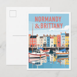 Cartão Postal Normandia e Bretanha França Arte Viagem Vintage