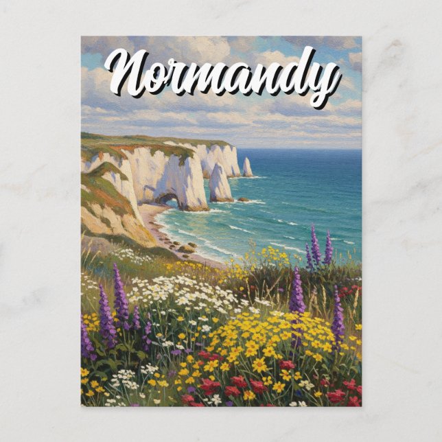 Cartão Postal Normandia França Etretat Cliff Flores selvagens (Frente)
