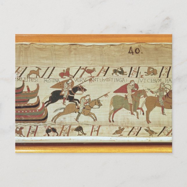 Cartão Postal Normandos desembarcam em Pevensey e nos cavaleiros (Frente)