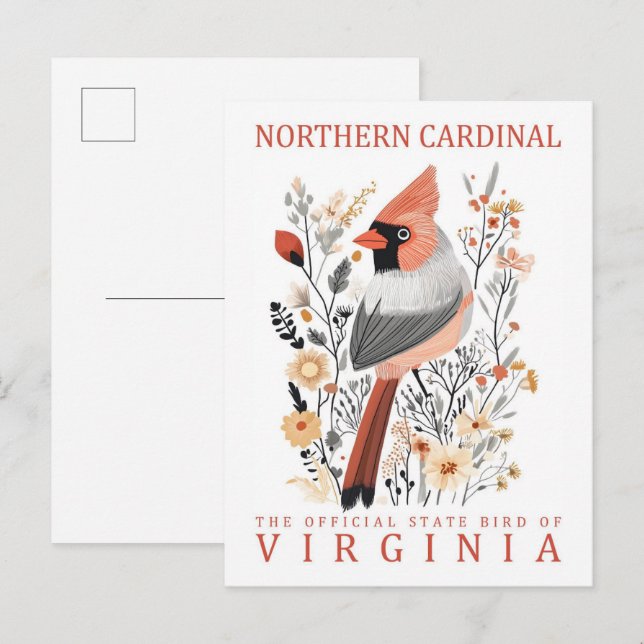 Cartão Postal Norte Cardinal Bird da Virginia Viagem (Frente/Verso)