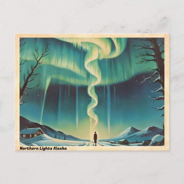 Cartão Postal Norte Lights Alaska Viagens vintage (Frente)