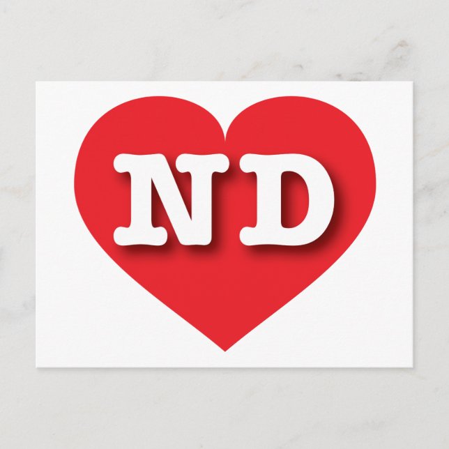 Cartão Postal North Dakota Red Heart - Eu amo ND (Frente)