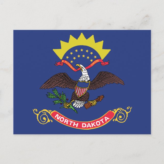 Cartão Postal North Dakota State Flag Peace Garden Eagle (Frente)