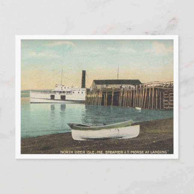 Cartão Postal North Deer Isle Maine, Navio a vapor em Dock, 1910 (Frente)
