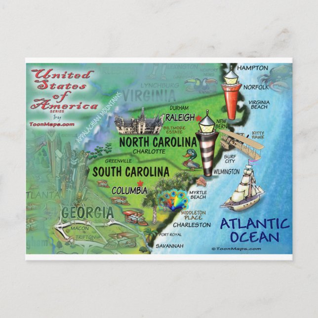 Cartão Postal North South Carolina USA Card (Frente)