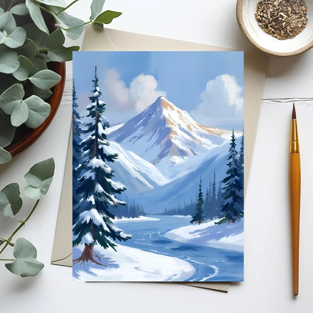 Cartão Postal Northern Peaks | Winter Mountain Landscape Painted (Criador carregado)