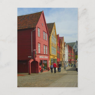 Cartão Postal Noruega, Bergen, casas pintadas na frente d'água