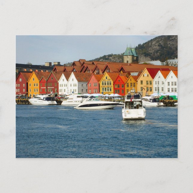 Cartão Postal Noruega, Casas pintadas na margem (Frente)