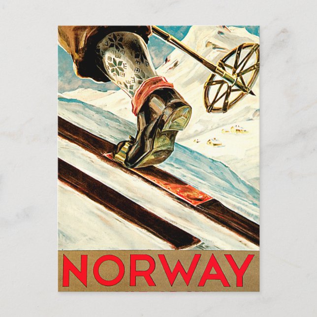 Cartão Postal Noruega - Lar de Arte Viagem do Esqui (Frente)