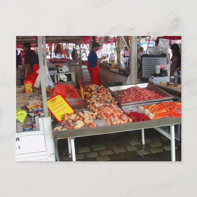 Cartão Postal Noruega, mercado do peixe de Bergen (Frente)