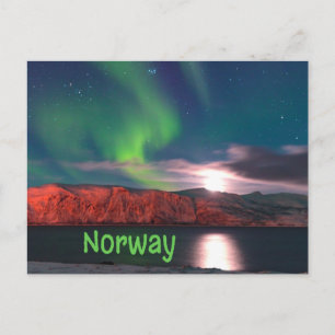 Cartão Postal Noruega - Norte escandinavo - Luzes vermelhas