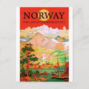 Cartão Postal Noruega, terra do sol da meia-noite, viagens vinta