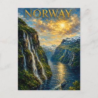 Cartão Postal Norway: Majestic Fjord Sunset Art Souvenir